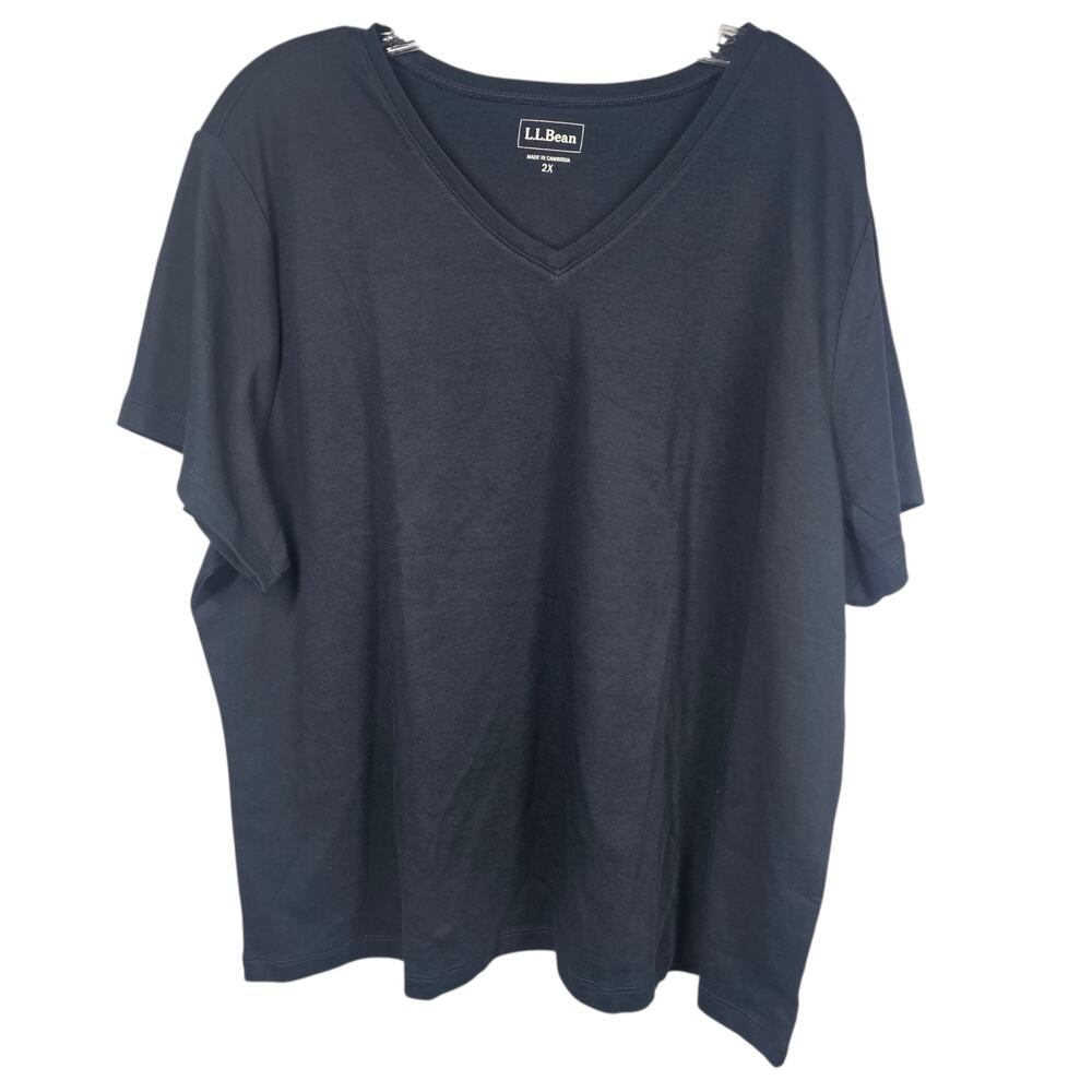 LL Bean Short Sleeve 100% Cotton Black V-Neck Tee Shirt Plus Size 2X